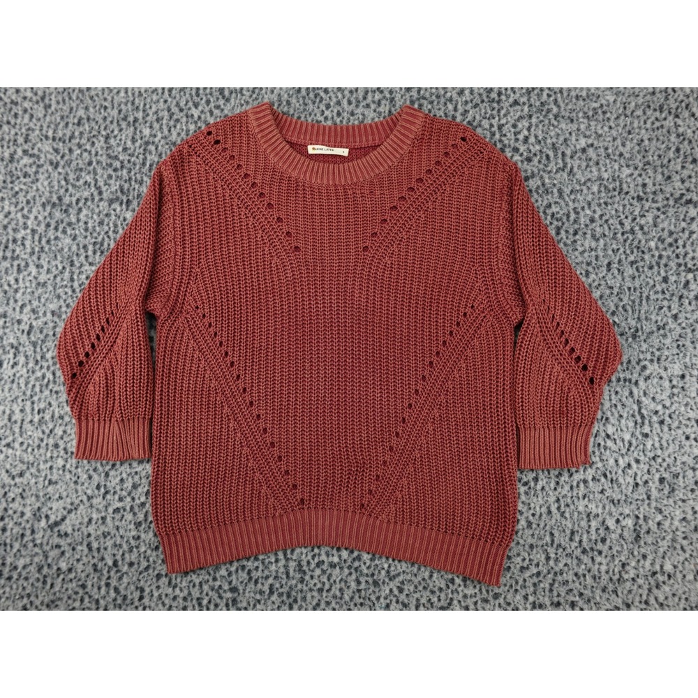 Marine Layer Sweater Womens Small Rust Pointelle Shaker Stitch 15765